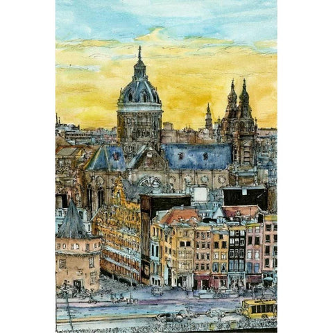 European Afternoon V Gold Ornate Wood Framed Art Print with Double Matting by Wang, Melissa