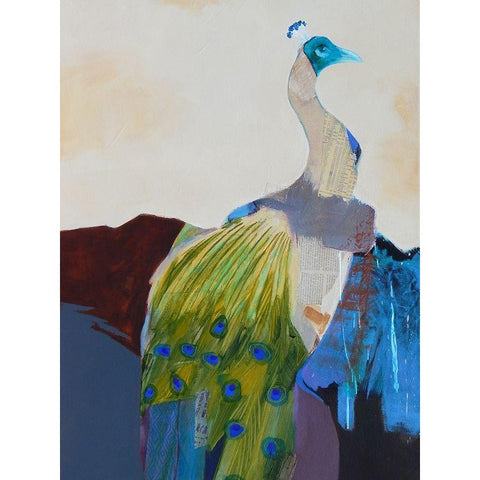 Peacock Transition I White Modern Wood Framed Art Print by Foregard, Larry