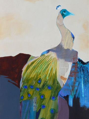 Peacock Transition I White Modern Wood Framed Art Print with Double Matting by Foregard, Larry