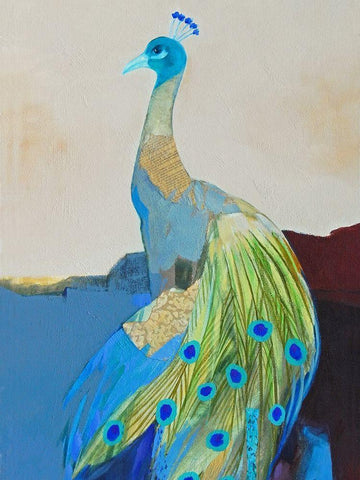 Peacock Transition II White Modern Wood Framed Art Print with Double Matting by Foregard, Larry