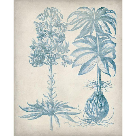 Blue Fresco Floral I Gold Ornate Wood Framed Art Print with Double Matting by Vision Studio