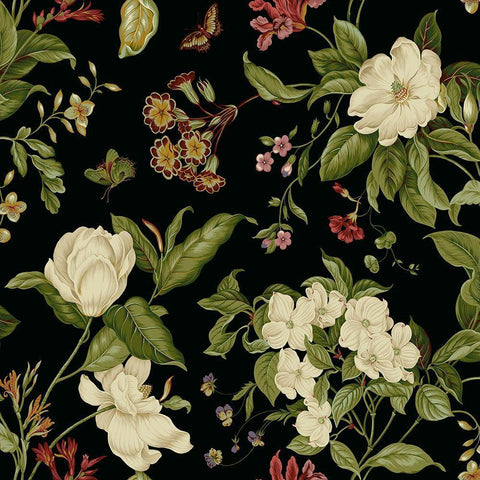 Garden Floral on Black I Black Ornate Wood Framed Art Print with Double Matting by Unknown