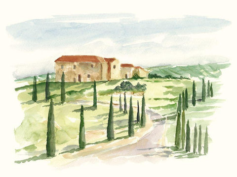 Watercolor Tuscan Villa I White Modern Wood Framed Art Print with Double Matting by Harper, Ethan