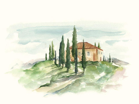 Watercolor Tuscan Villa II White Modern Wood Framed Art Print with Double Matting by Harper, Ethan