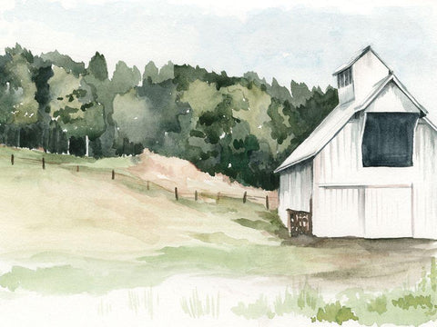 Watercolor Barn III White Modern Wood Framed Art Print with Double Matting by Parker, Jennifer Paxton