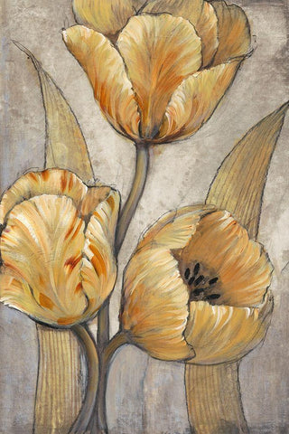 Ochre and Grey Tulips I White Modern Wood Framed Art Print with Double Matting by OToole, Tim