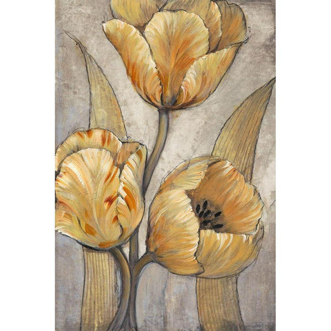 Ochre and Grey Tulips I White Modern Wood Framed Art Print by OToole, Tim