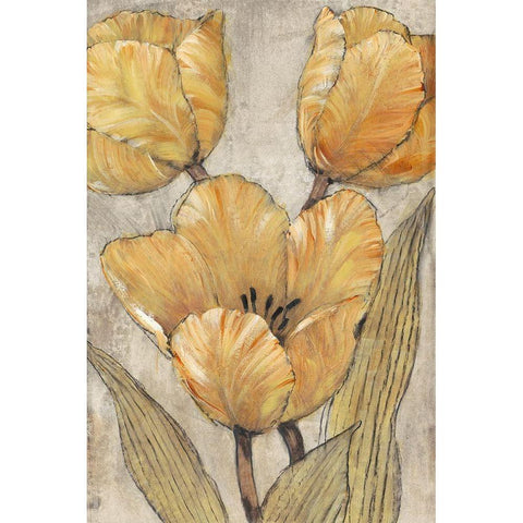 Ochre and Grey Tulips II Black Modern Wood Framed Art Print with Double Matting by OToole, Tim