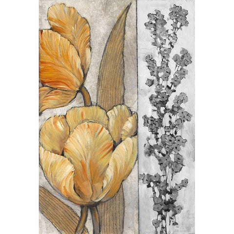 Ochre and Grey Tulips III White Modern Wood Framed Art Print by OToole, Tim