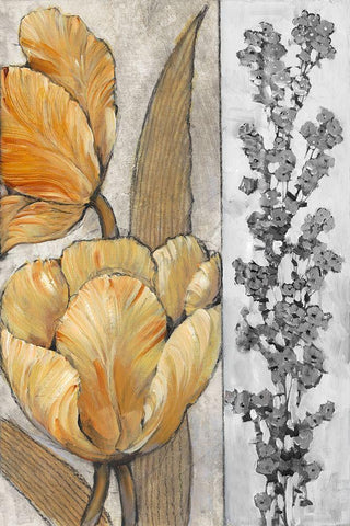 Ochre and Grey Tulips III Black Ornate Wood Framed Art Print with Double Matting by OToole, Tim