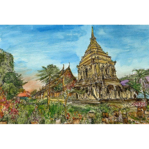 Chiang Mai II Gold Ornate Wood Framed Art Print with Double Matting by Wang, Melissa