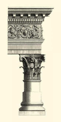 BandW Column and Cornice II Black Ornate Wood Framed Art Print with Double Matting by Vision Studio