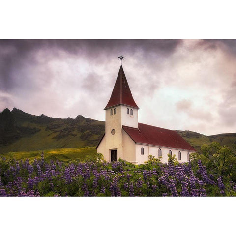 White Church Gold Ornate Wood Framed Art Print with Double Matting by Head, Danny