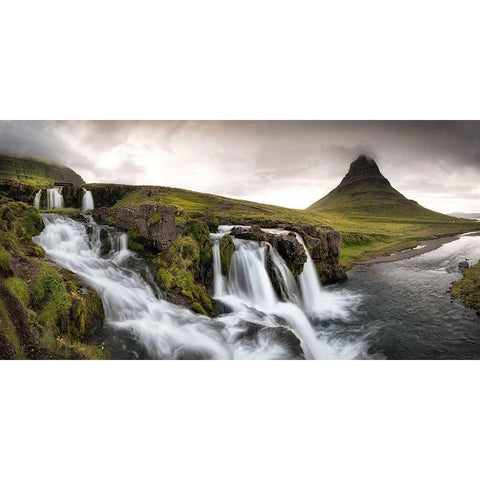 Kirkjufellfoss Panorama Gold Ornate Wood Framed Art Print with Double Matting by Head, Danny