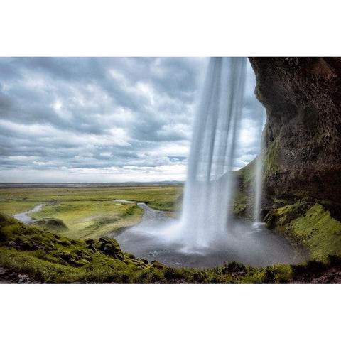Behind Seljalandfoss Black Modern Wood Framed Art Print by Head, Danny
