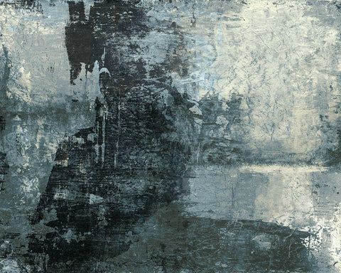 Black and Grey and Blue III White Modern Wood Framed Art Print with Double Matting by Ray, Elena