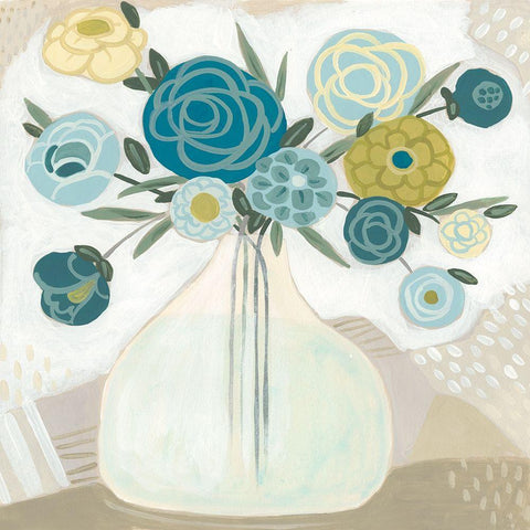 Blue Bohemian Bouquet II White Modern Wood Framed Art Print by Vess, June Erica