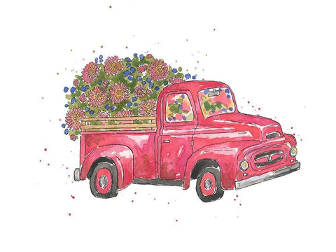 Flower Truck IV Black Ornate Wood Framed Art Print with Double Matting by McGuire, Catherine