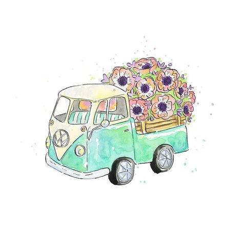 Flower Truck V Black Modern Wood Framed Art Print with Double Matting by McGuire, Catherine