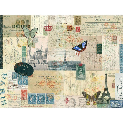 Postcards of Paris I Black Modern Wood Framed Art Print with Double Matting by Lloyd, Sandy