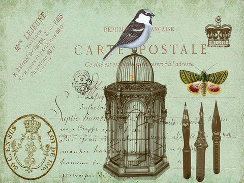 Postcards of Paris II Black Ornate Wood Framed Art Print with Double Matting by Lloyd, Sandy