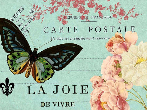 Postcards of Paris IV Black Ornate Wood Framed Art Print with Double Matting by Lloyd, Sandy