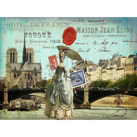 Postcards of Paris VI Black Modern Wood Framed Art Print with Double Matting by Lloyd, Sandy