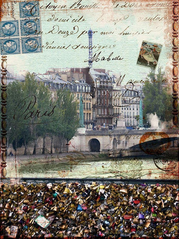 Postcards of Paris IX Black Ornate Wood Framed Art Print with Double Matting by Lloyd, Sandy