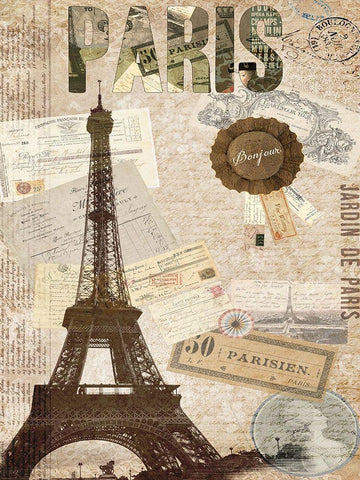 Postcards of Paris XIV White Modern Wood Framed Art Print with Double Matting by Lloyd, Sandy