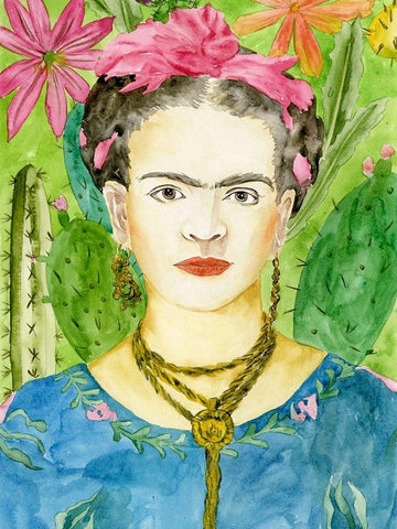 Frida Kahlo II White Modern Wood Framed Art Print with Double Matting by Wang, Melissa