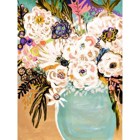 Summer Flowers in a Vase I White Modern Wood Framed Art Print by Fields, Karen