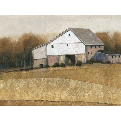 White Barn View I Black Modern Wood Framed Art Print with Double Matting by OToole, Tim