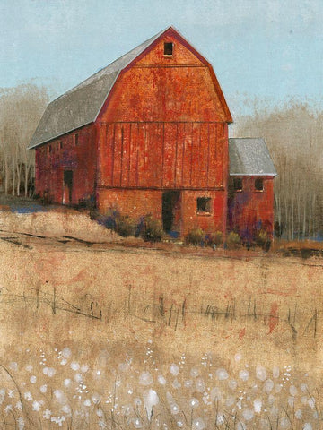 Red Barn View I Black Ornate Wood Framed Art Print with Double Matting by OToole, Tim