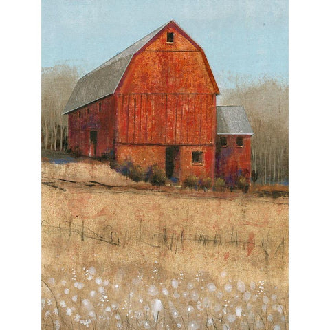 Red Barn View I Gold Ornate Wood Framed Art Print with Double Matting by OToole, Tim