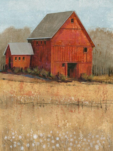 Red Barn View II Black Ornate Wood Framed Art Print with Double Matting by OToole, Tim