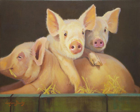 Life as a Pig III Black Ornate Wood Framed Art Print with Double Matting by Hawley, Carolyne