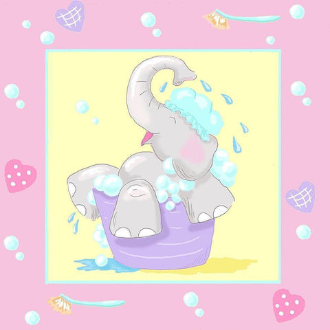 Baby Elephant Bath III White Modern Wood Framed Art Print with Double Matting by Reynolds, Jade