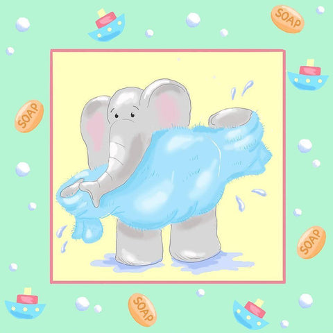 Baby Elephant Bath IV White Modern Wood Framed Art Print by Reynolds, Jade