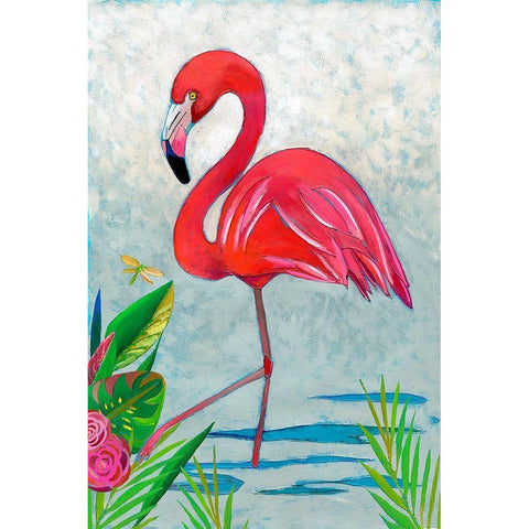 Custom Vivid Flamingo I White Modern Wood Framed Art Print by Zarris, Chariklia