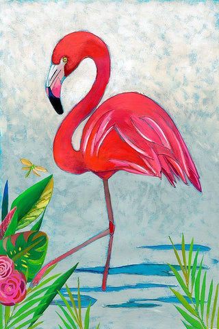 Custom Vivid Flamingo I White Modern Wood Framed Art Print with Double Matting by Zarris, Chariklia