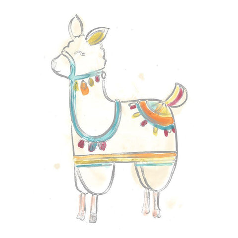 Blockprint Llama III White Modern Wood Framed Art Print with Double Matting by Vess, June Erica