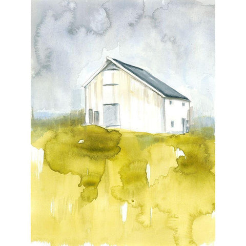 White Barn on Citron I Black Modern Wood Framed Art Print by Goldberger, Jennifer