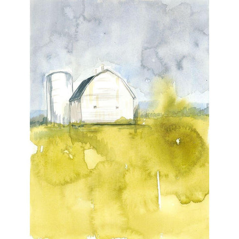 White Barn on Citron II White Modern Wood Framed Art Print by Goldberger, Jennifer