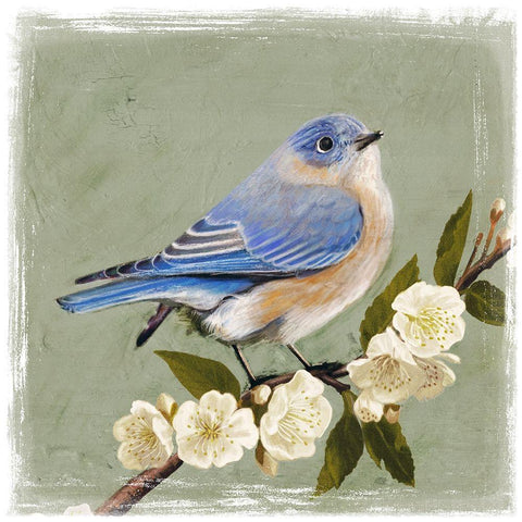 Bluebird Branch I Gold Ornate Wood Framed Art Print with Double Matting by Borges, Victoria