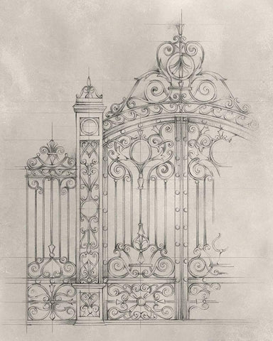 Iron Gate Design I Black Ornate Wood Framed Art Print with Double Matting by Harper, Ethan