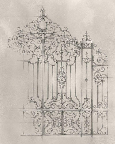 Iron Gate Design II Black Ornate Wood Framed Art Print with Double Matting by Harper, Ethan