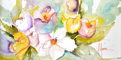 Horizontal Flores IV White Modern Wood Framed Art Print with Double Matting by Herrera, Leticia