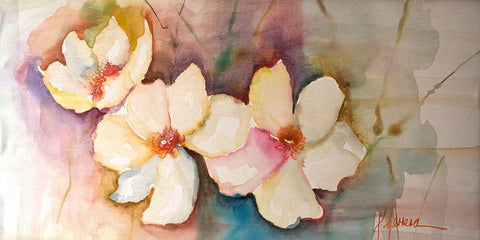 Horizontal Flores VII White Modern Wood Framed Art Print with Double Matting by Herrera, Leticia