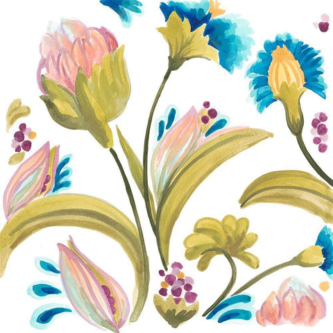 Abbey Floral Tiles I White Modern Wood Framed Art Print with Double Matting by Vess, June Erica