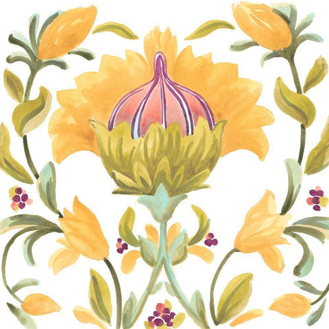 Abbey Floral Tiles V Gold Ornate Wood Framed Art Print with Double Matting by Vess, June Erica